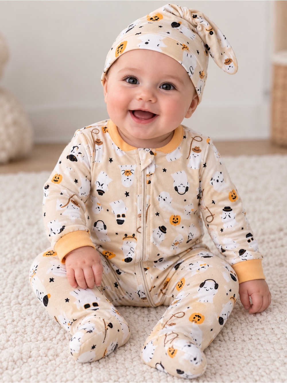 Milkberry Bamboo Ghost with Headphones Onesie and Hat Set